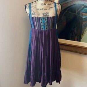 Free People Purple Boho Embroidered Strappy Mini Dress